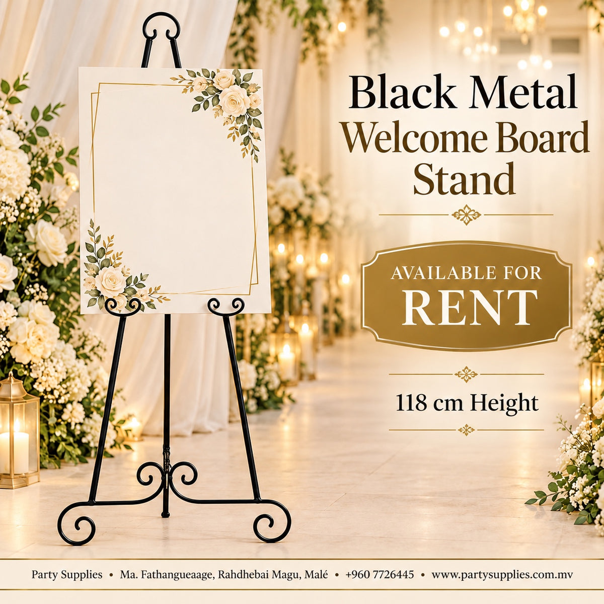Black Metal Welcome Board Stand – Rental
