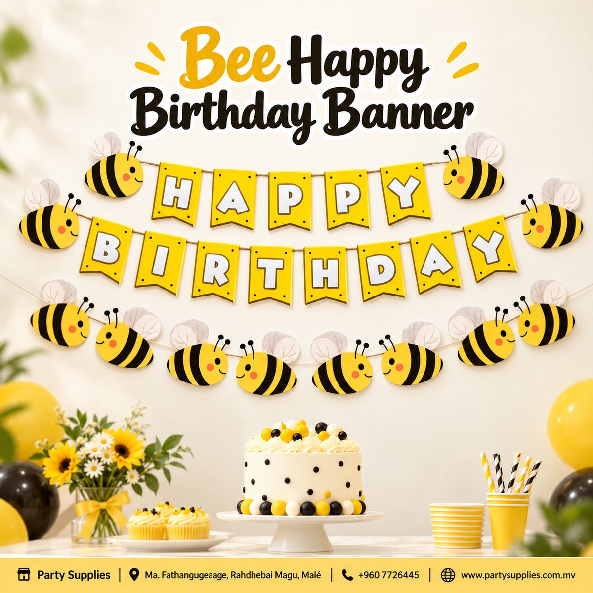 25pcs Bumble Bee Happy Birthday Banner and Bunting Decoration Set