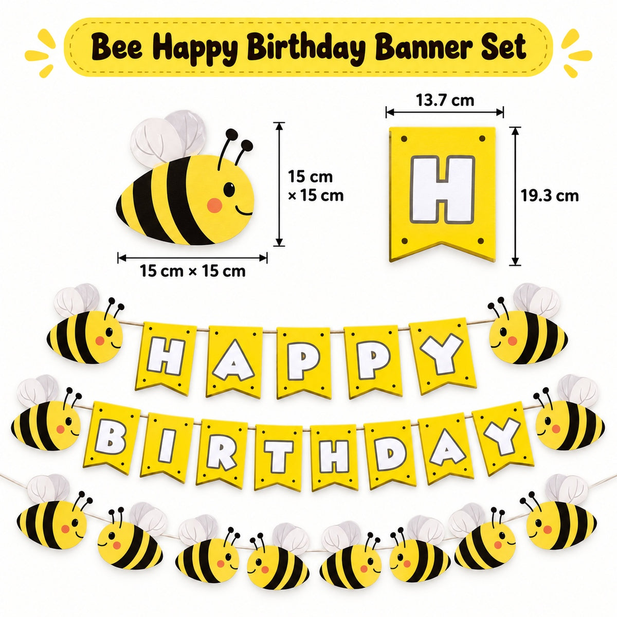 25pcs Bumble Bee Happy Birthday Banner and Bunting Decoration Set